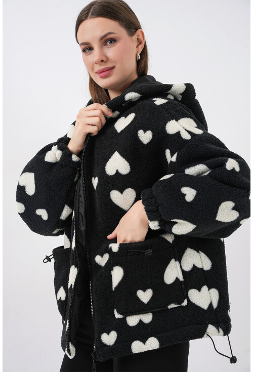 Kadın Kapüşonlu Peluş Ceket 5236