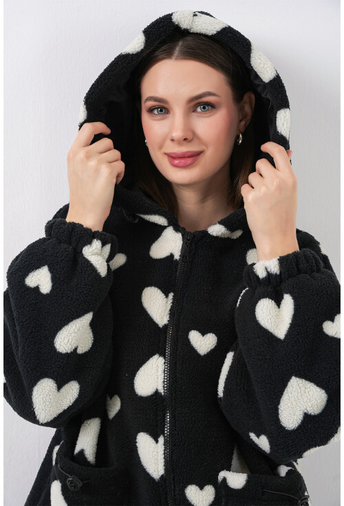 Kadın Kapüşonlu Peluş Ceket 5236