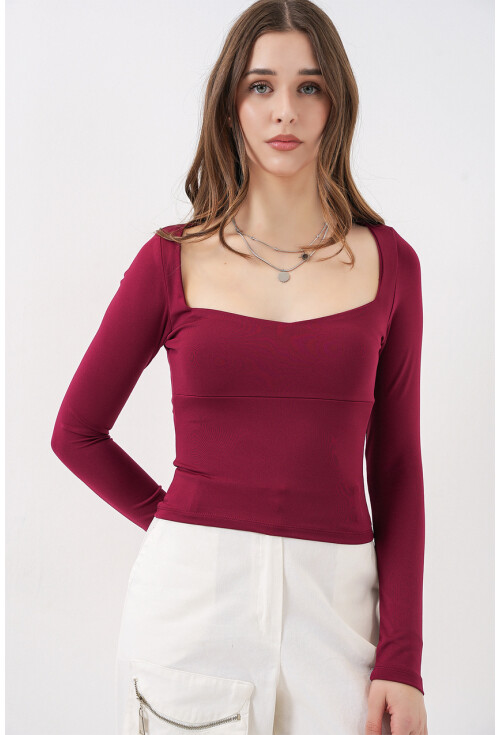 Kadın Kare Yaka Slim Fit Bluz 986