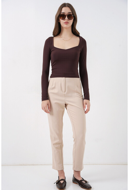 Kadın Kare Yaka Slim Fit Bluz 986