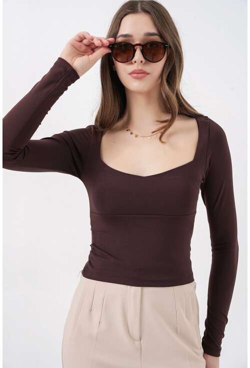 Kadın Kare Yaka Slim Fit Bluz 986