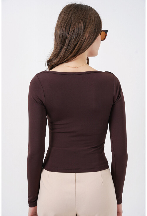 Kadın Kare Yaka Slim Fit Bluz 986