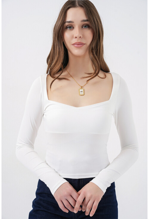 Kadın Kare Yaka Slim Fit Bluz 986