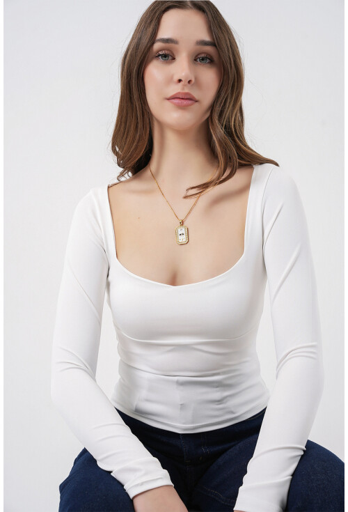 Kadın Kare Yaka Slim Fit Bluz 986