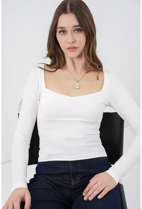 Kadın Kare Yaka Slim Fit Bluz 986