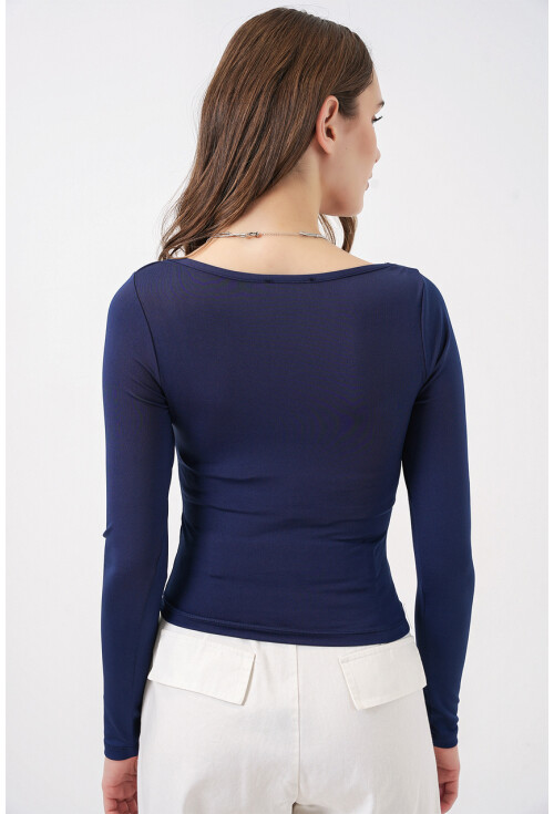 Kadın Kare Yaka Slim Fit Bluz 986