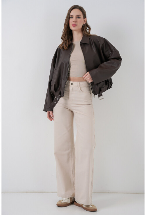 Kadın Kemer Detaylı Deri Ceket 1056