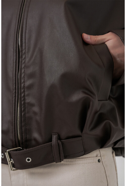 Kadın Kemer Detaylı Deri Ceket 1056