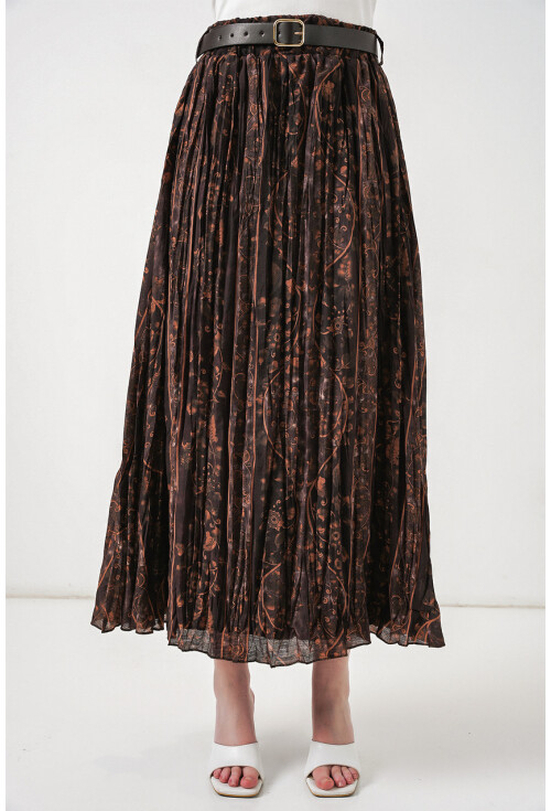 Kadın Kemerli Desenli Etek 8074