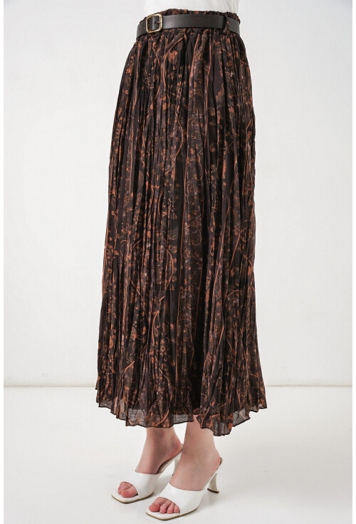 Kadın Kemerli Desenli Etek 8074