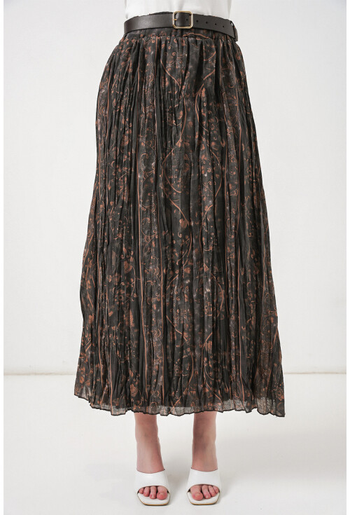 Kadın Kemerli Desenli Etek 8074