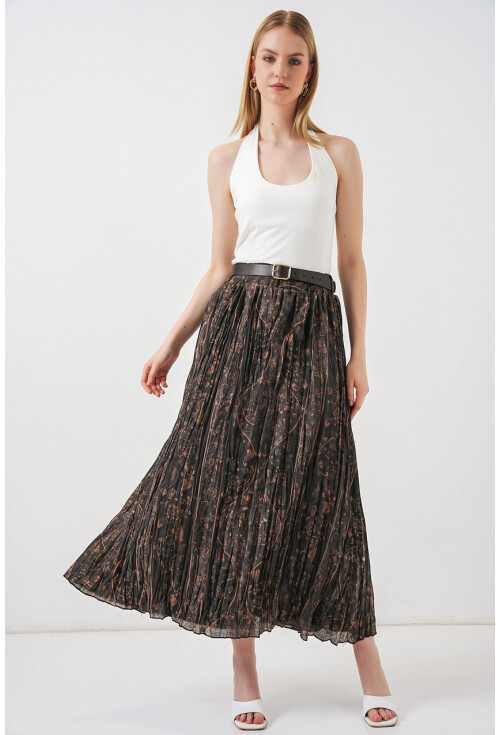 Kadın Kemerli Desenli Etek 8074