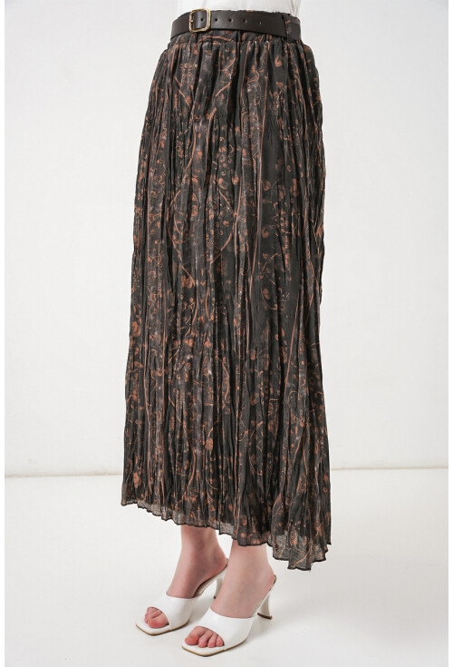 Kadın Kemerli Desenli Etek 8074