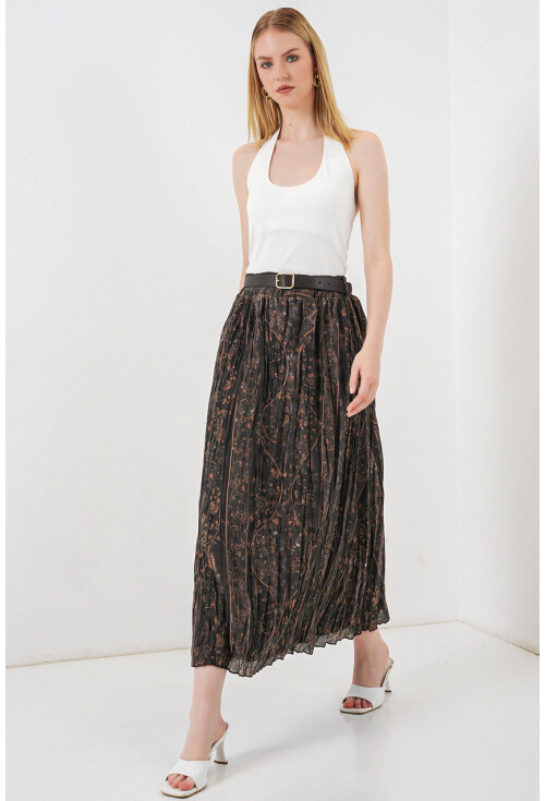 Kadın Kemerli Desenli Etek 8074
