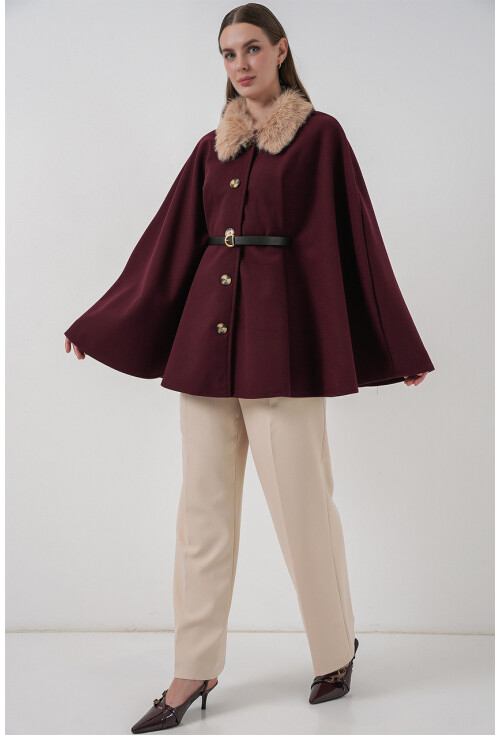 Kadın Kemerli Kaşe Panço 9165