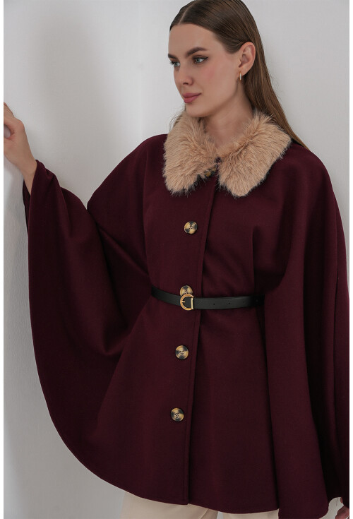 Kadın Kemerli Kaşe Panço 9165