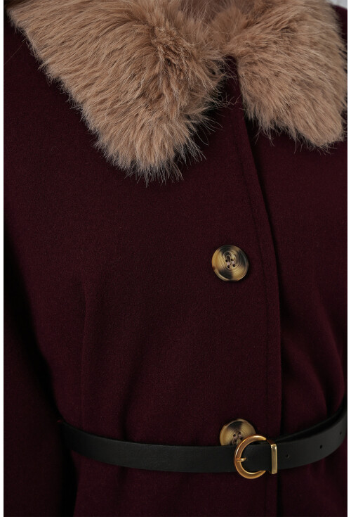 Kadın Kemerli Kaşe Panço 9165