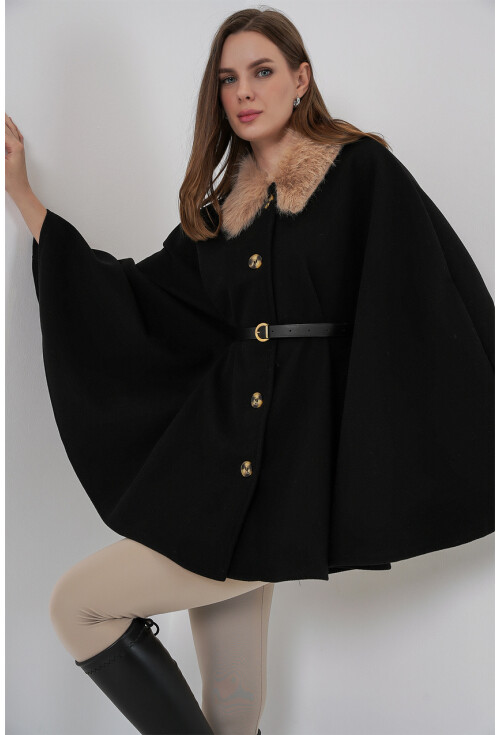 Kadın Kemerli Kaşe Panço 9165