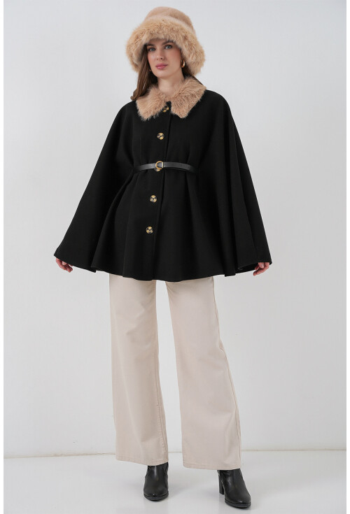 Kadın Kemerli Kaşe Panço 9165