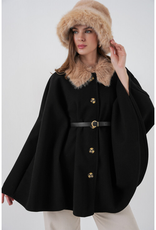 Kadın Kemerli Kaşe Panço 9165