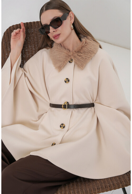 Kadın Kemerli Kaşe Panço 9165