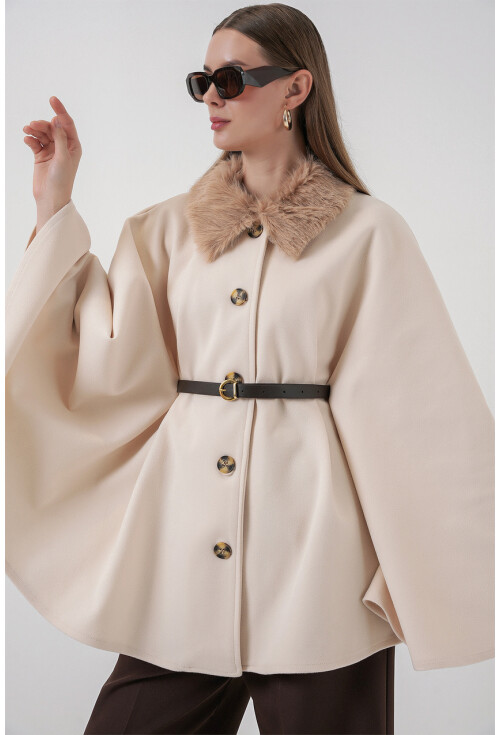 Kadın Kemerli Kaşe Panço 9165