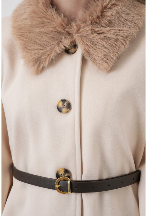 Kadın Kemerli Kaşe Panço 9165