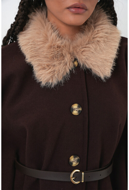 Kadın Kemerli Kaşe Panço 9165