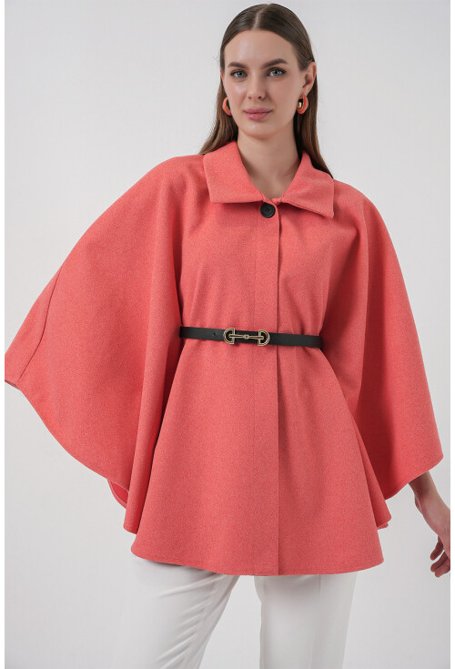 Kadın Kemerli Kaşe Panço 9170