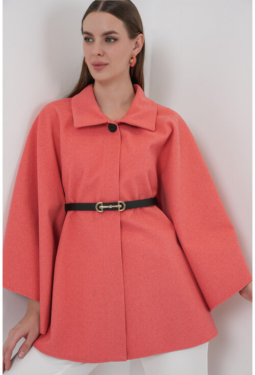 Kadın Kemerli Kaşe Panço 9170