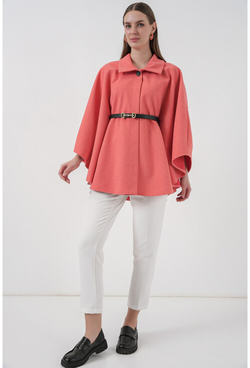 Kadın Kemerli Kaşe Panço 9170