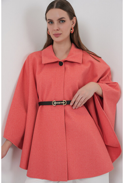 Kadın Kemerli Kaşe Panço 9170