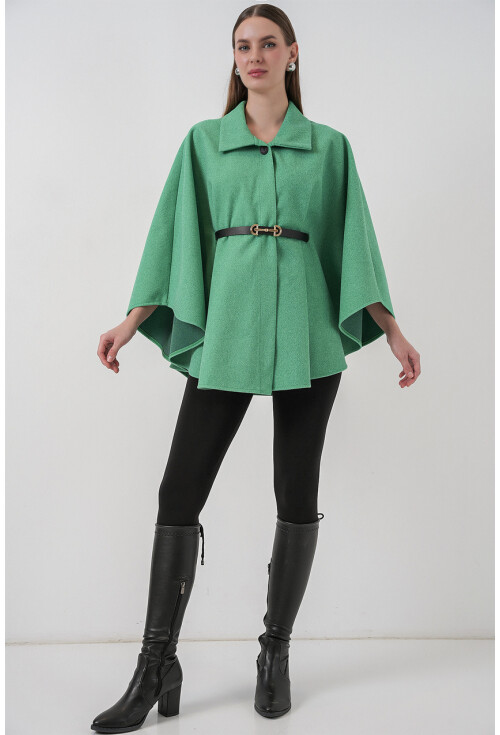 Kadın Kemerli Kaşe Panço 9170