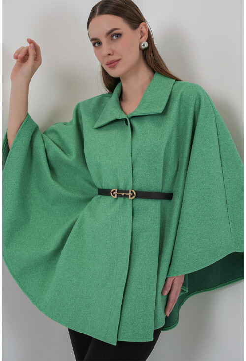 Kadın Kemerli Kaşe Panço 9170