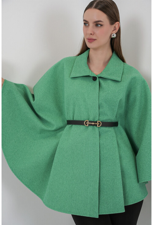 Kadın Kemerli Kaşe Panço 9170