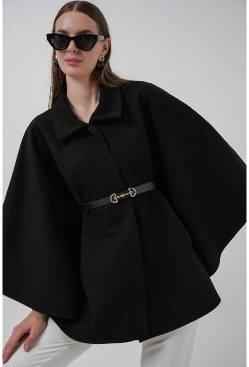 Kadın Kemerli Kaşe Panço 9170