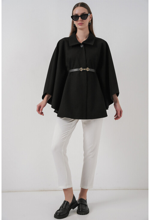 Kadın Kemerli Kaşe Panço 9170