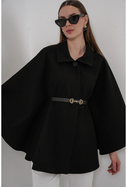 Kadın Kemerli Kaşe Panço 9170