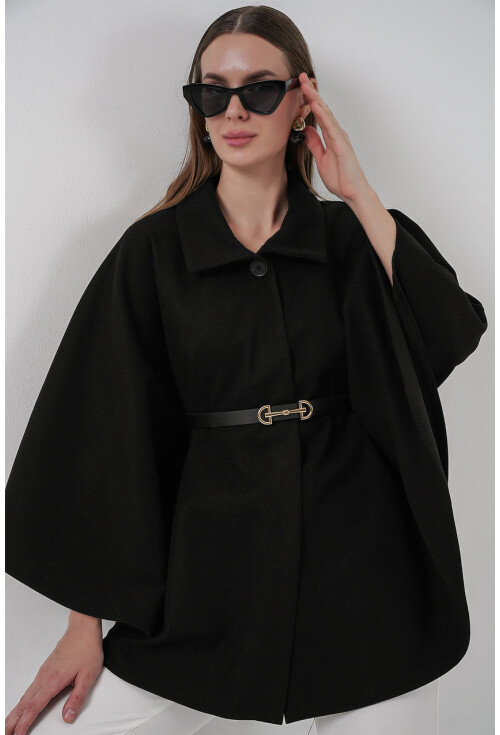 Kadın Kemerli Kaşe Panço 9170