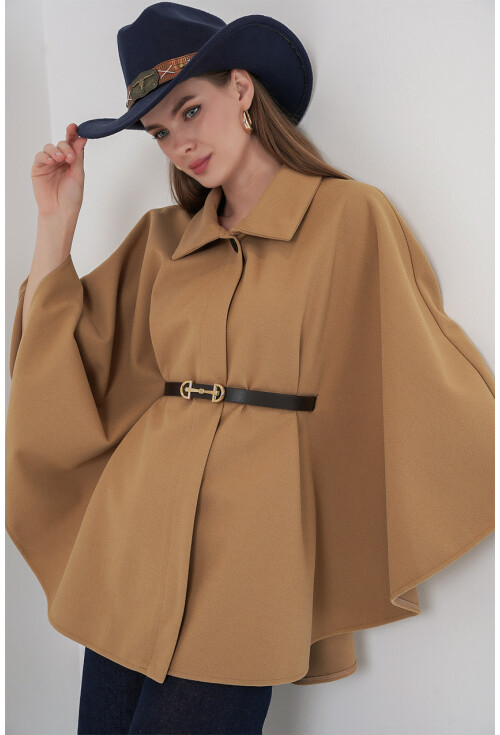 Kadın Kemerli Kaşe Panço 9170