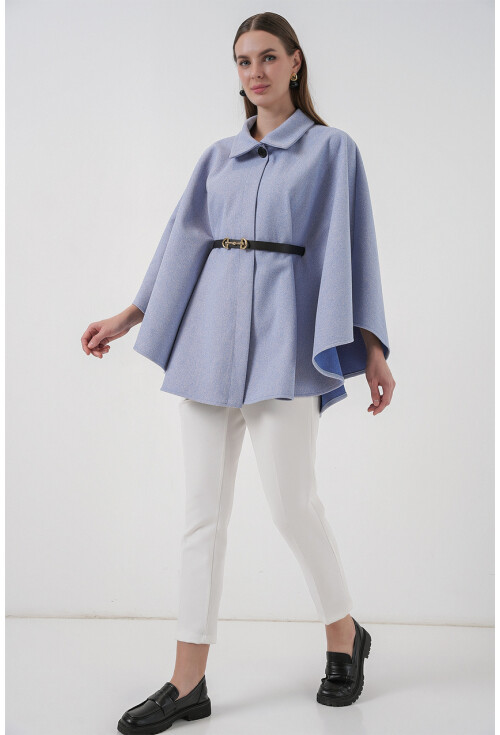 Kadın Kemerli Kaşe Panço 9170