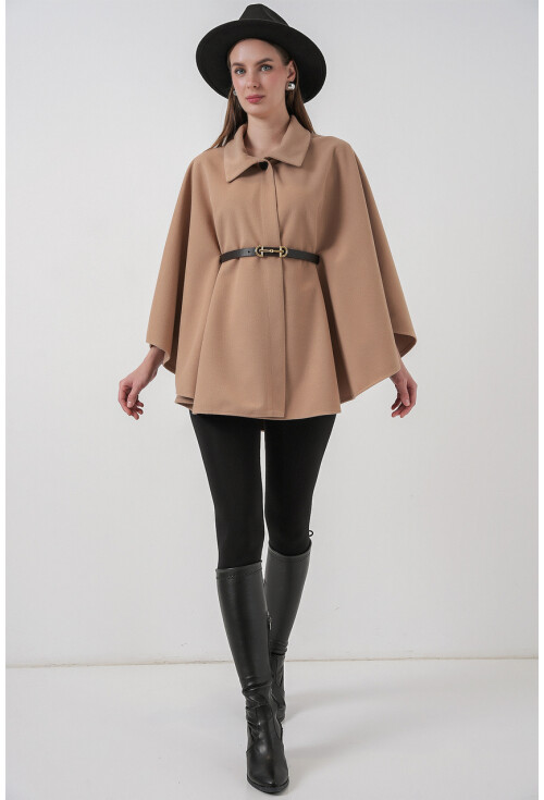 Kadın Kemerli Kaşe Panço 9170