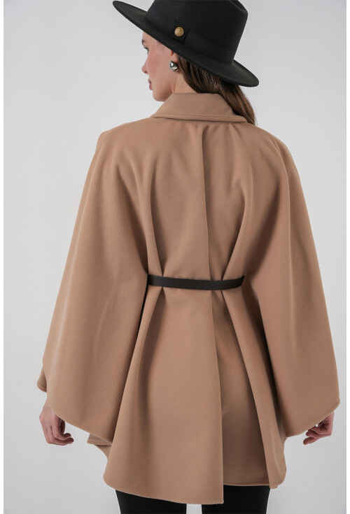 Kadın Kemerli Kaşe Panço 9170