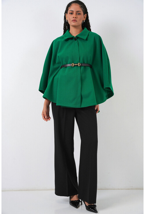 Kadın Kemerli Kaşe Panço 9170