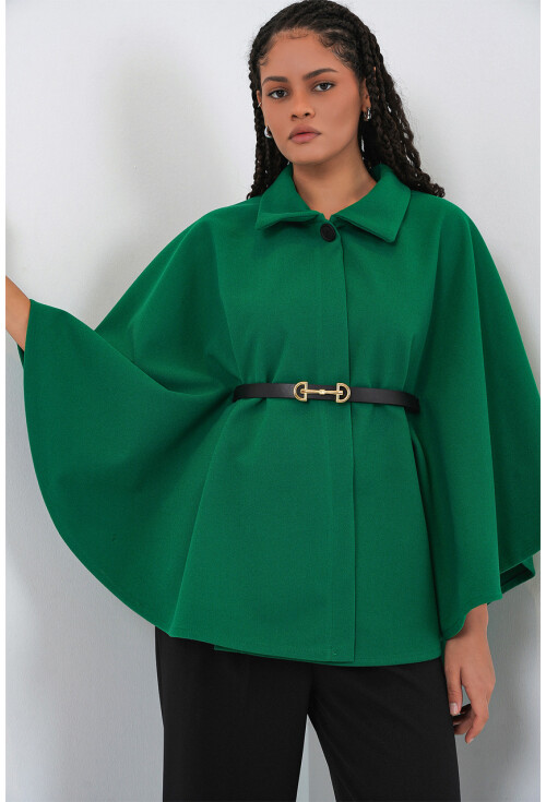 Kadın Kemerli Kaşe Panço 9170