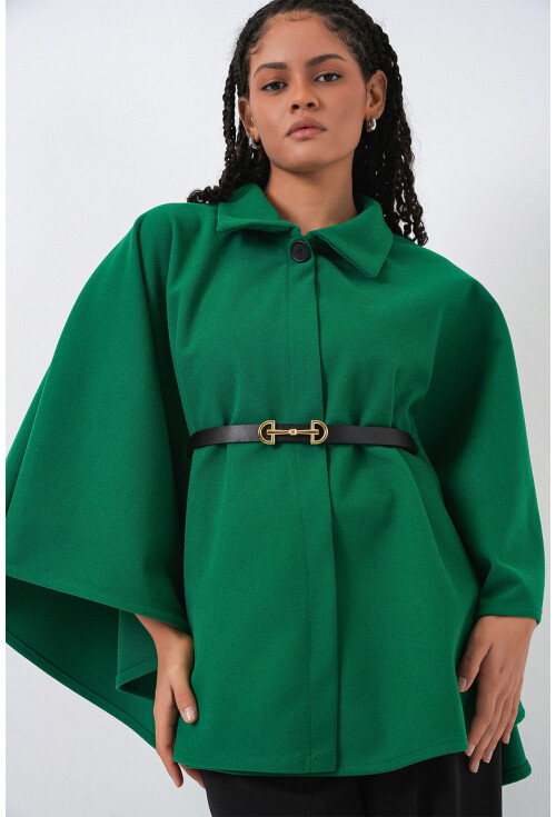 Kadın Kemerli Kaşe Panço 9170