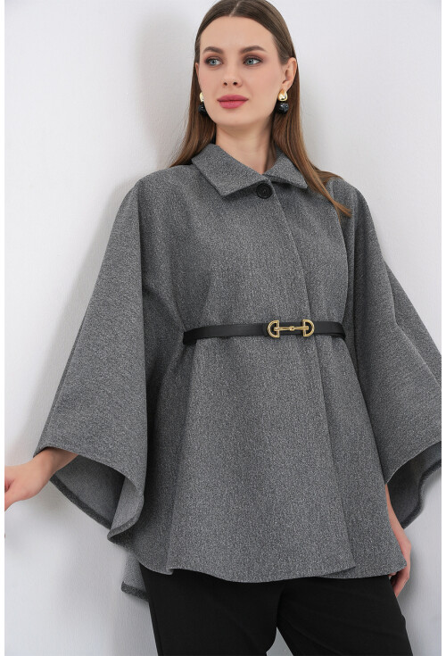 Kadın Kemerli Kaşe Panço 9170