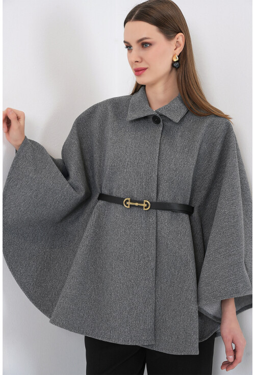 Kadın Kemerli Kaşe Panço 9170