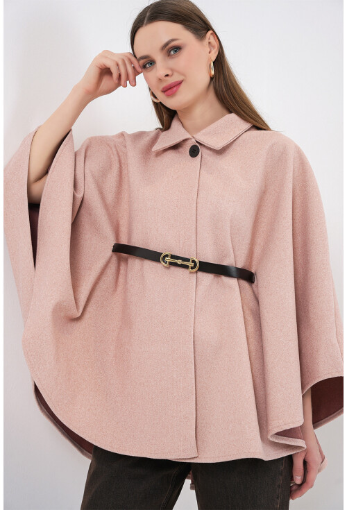 Kadın Kemerli Kaşe Panço 9170