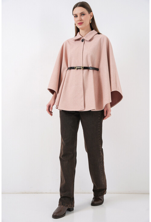 Kadın Kemerli Kaşe Panço 9170